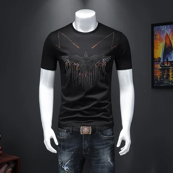 

Personalized Rhinestone Men's Short Sleeve T-shirt O-neck Casual T-Shirt Summer Streetwear Funny Tee Tops Camiseta Masculina