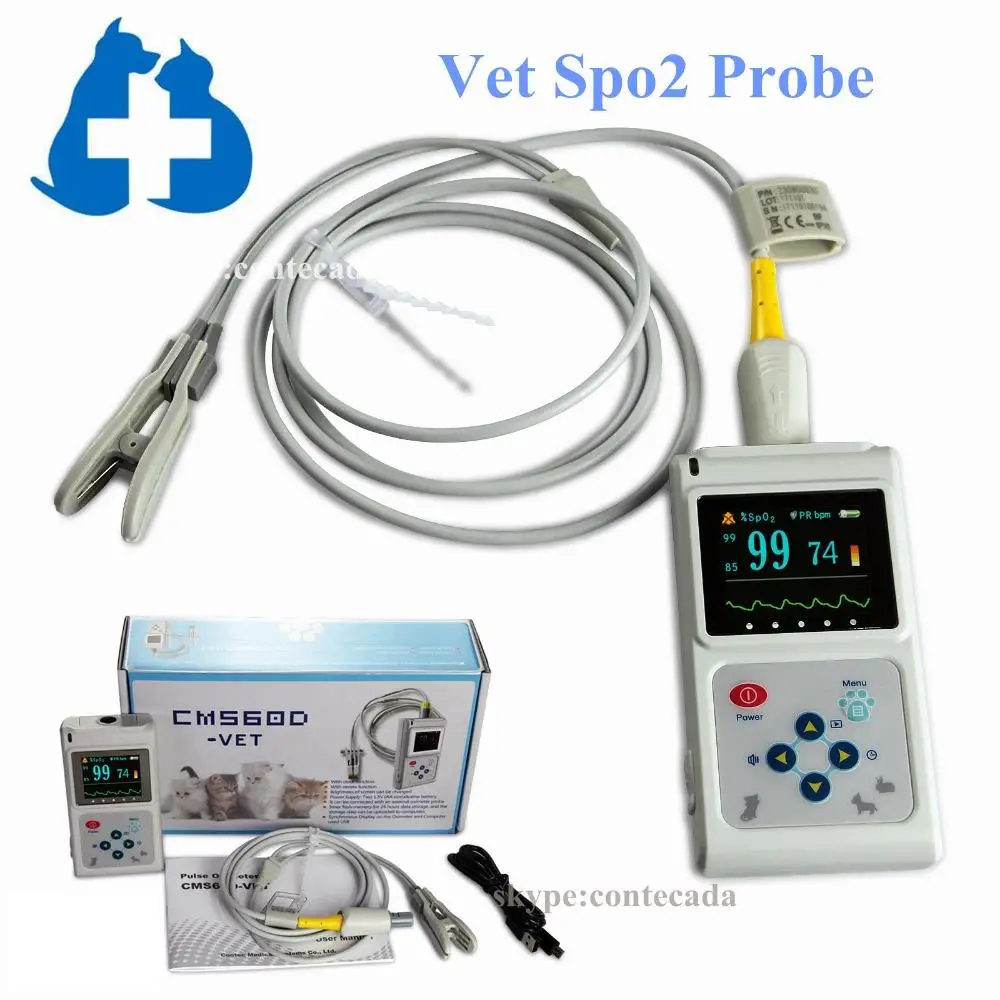 Портативный ветеринарный Пульсоксиметр CMS60D VET с языком SpO2 зонд + программное