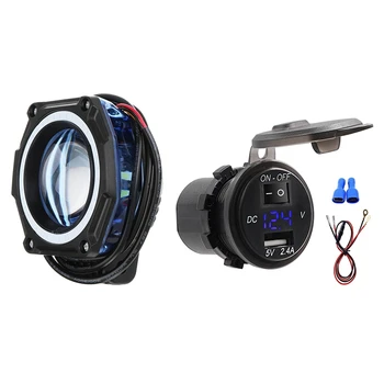 

NEW-1 Set Car Charger Usb Vehicle Fast Usb Led Display Switch & 1 Pcs 3 Inch Led Work Light Bar Spot Pods Driving Fog Lamp