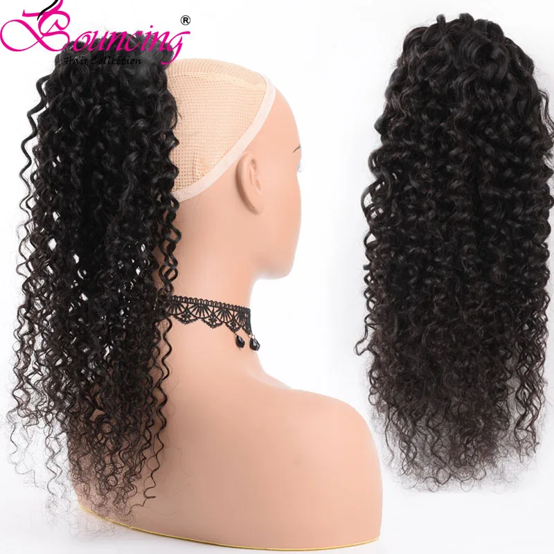

Bouncing Deep Wave Ponytail Brazilian Remy Hair Clip In Ponytails Drawstring Natural Black 100% Human Hair Extension For Women