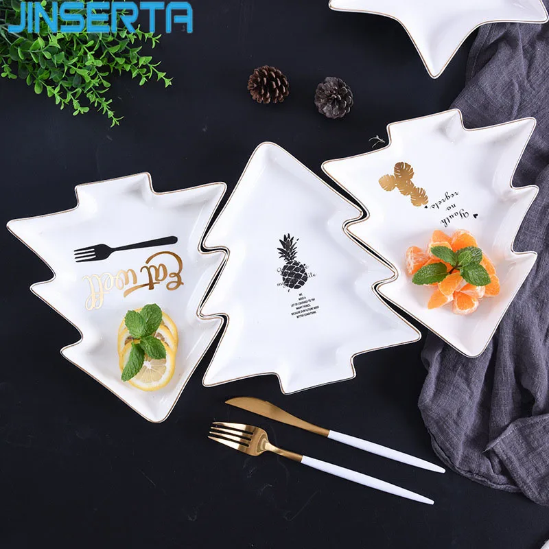 JINSERTA Christmas Tree Dinner Plate Dish Tableware Dessert Fruit Salad SuShi Cake Breakfast Plate Home Desktop Decorative Tray