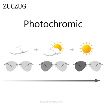 

ZUCZUG Titanium Rimeless Photochromic Sunglasses Men Polarized Driving Goggles Male Day and Night Sunglasses UV400