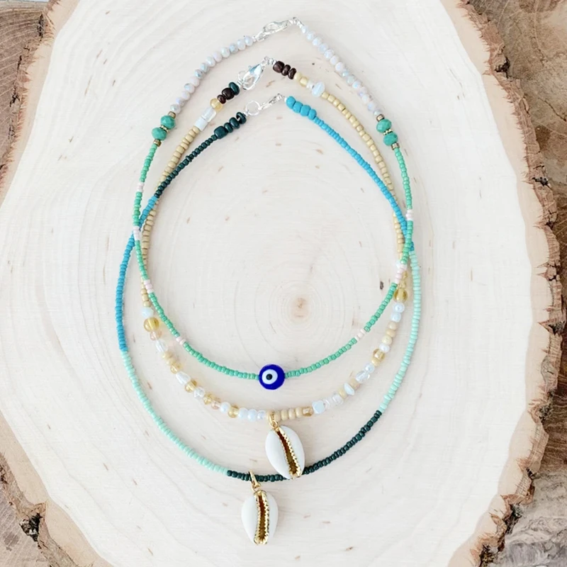 

Exquisite Beaded Crystal Natural Shell Necklace Ohemia Style Handmade Women Statement Collares De Moda Beach Jewelry Friendship