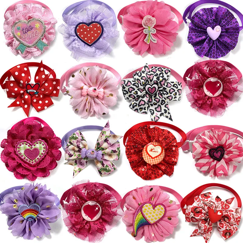 30/50Pcs San Valentino Pet Dog Papillon Mix Colore Carino Pet Cat Dog Puppy Bowtie Holiday Style Pet Dog Supplies Accessori Per Cani