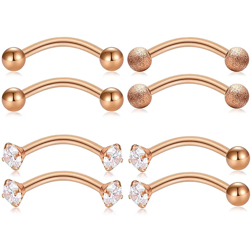 16g Stainless Steel Rook Daith Earrings Cubic Zirconia Curved Barbell Eyebrow Rings Belly Lip Piercing 4pairs | Украшения и