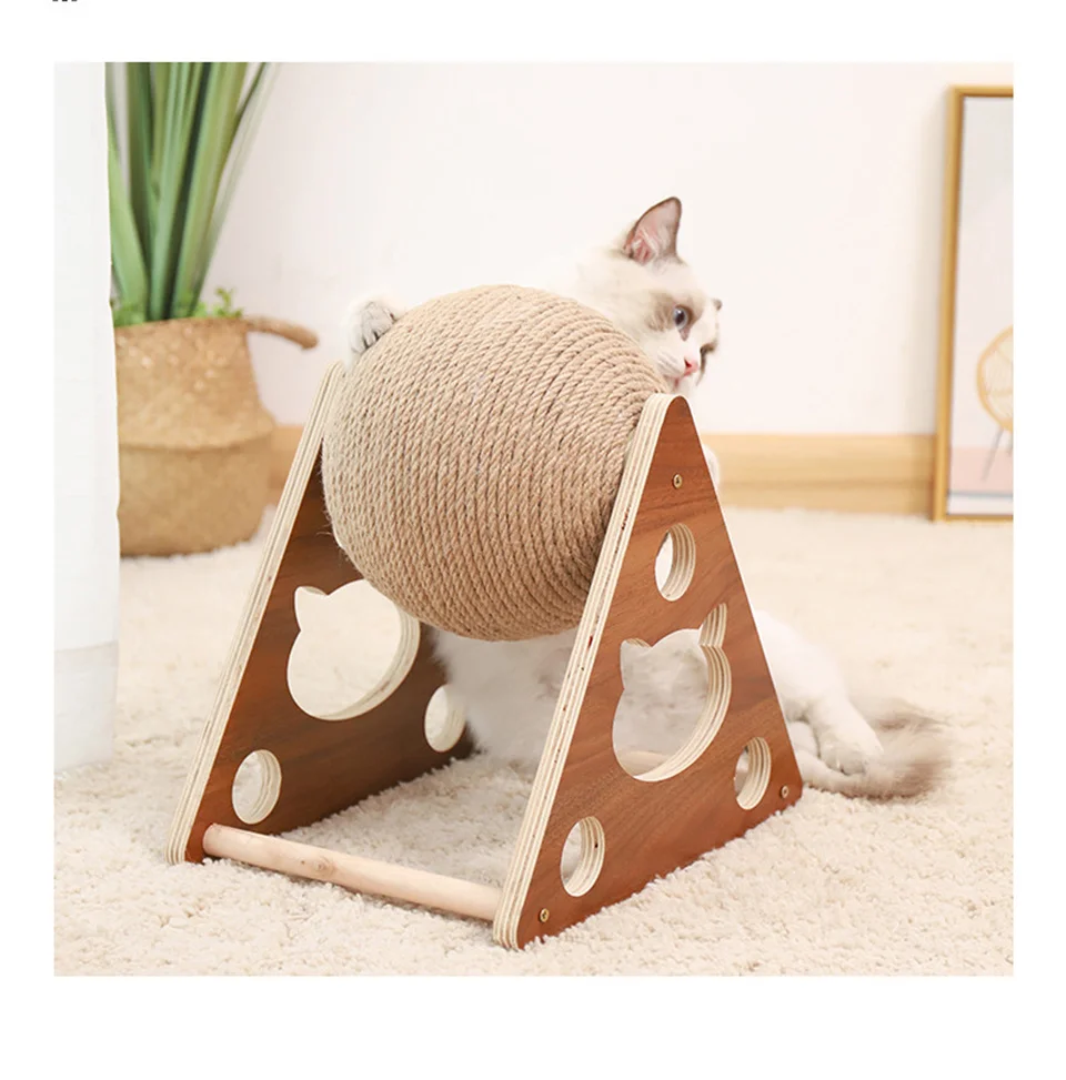 Sisal Cat Toy Scratch Solid Wood Cat Scratching Ball Natural Durable Sisal Board Scratcher for Cat Grinding Sisal Rope Climbing