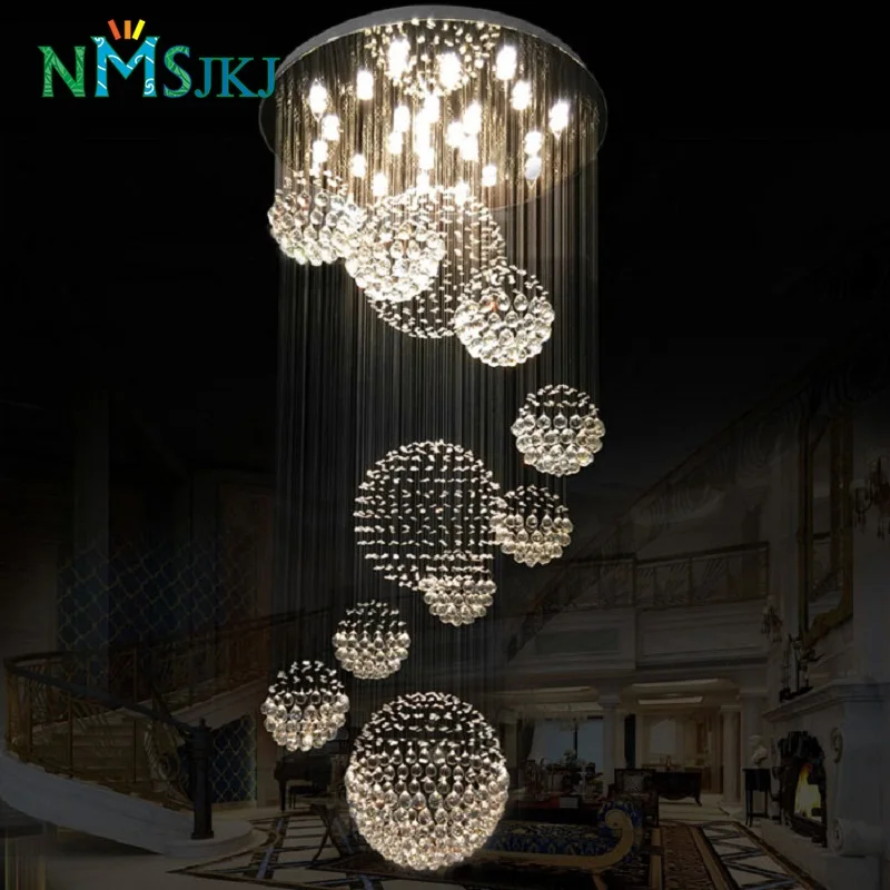 

Traditional Hanging Wire Spherical Crystal Chandelier for Villa Staircase Bar Lighting