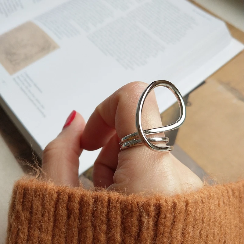 

925 Sterling Silver Multi Layer Ring White Gold Stacking Ring Adjustable Exaggerated Geometry Round For Elegant Women Jewelry
