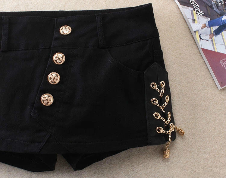 Сексуальные женские юбки шорты черные корейские винтажные с высокой талией женские тонкие осенние зимние женские шорты на пуговицах