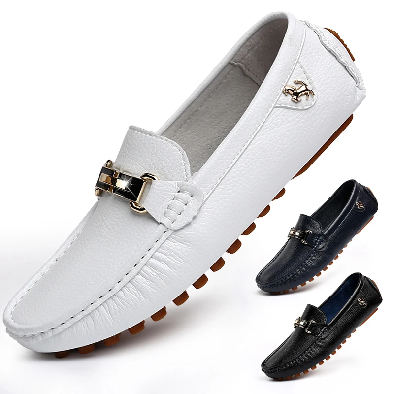 Penny Loafers Men Leather Shoes Men Moccasins Boat Shoes Slip On Mens Driving Shoes Loafer Soft Mocasines Hombre Black White