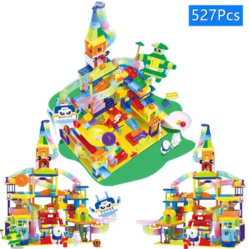

527Pcs Marble Run Track Duplo DIY Blocks Toy Building Blocks Spring Slide Bricks Assemble Educational Toys For Boys Girls Gift
