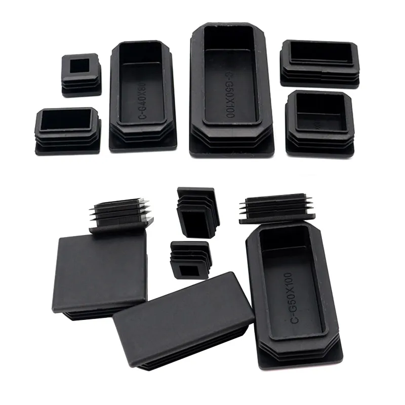 Black Plastic Steel rectangular pipe plug Furniture Leg plug Anti Slip Feet Protector Pad Plastic square tube cap 10Pcs