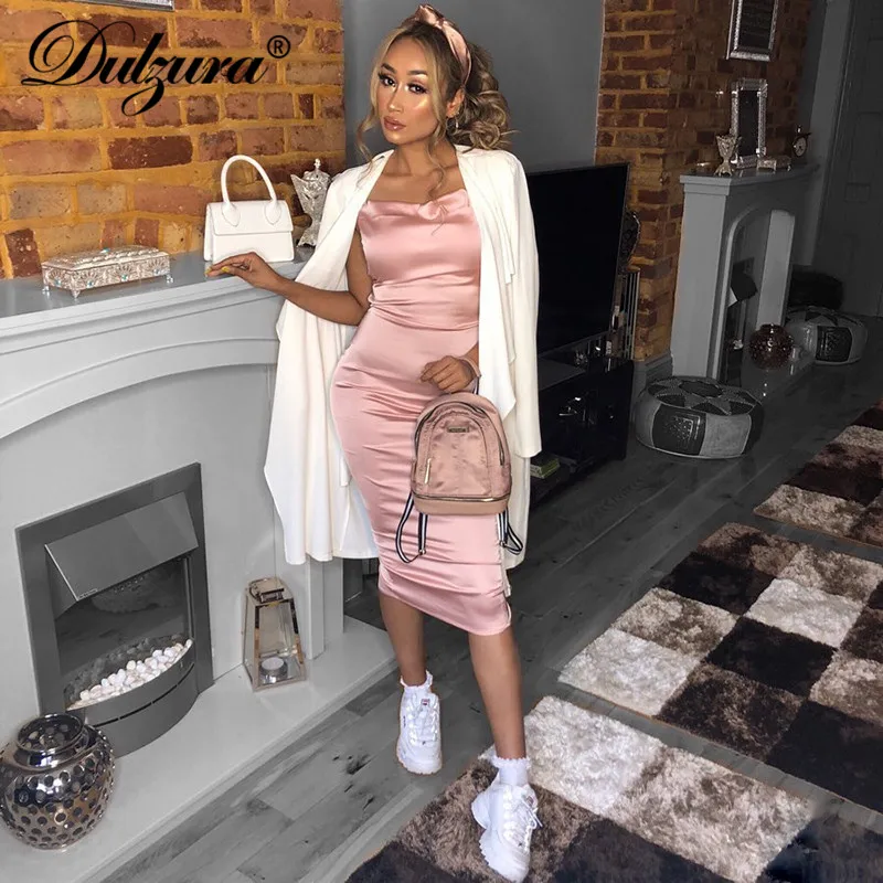 Dulzura neon satin lace up women long midi dress bodycon backless elegant party sexy club clothes 2020 summer dinner outfit Dulzura neon satin lace up women long midi dress bodycon backless elegant party sexy club clothes 2020 summer dinner outfit