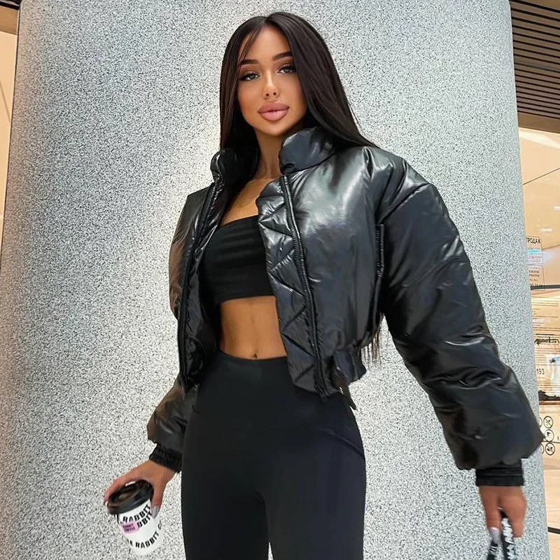 Autumn and Winter Women's Fashion Simple Zipper Padded Jacket New Temperament Short Solid Color | Женская одежда