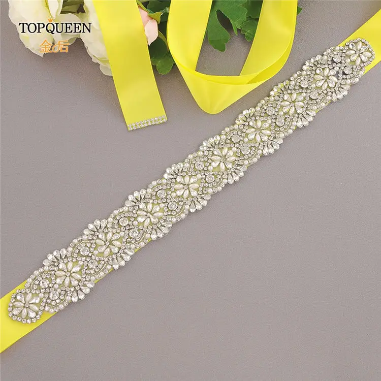 yellow TOPQUEEN S04B Iuxury свадебный пояс Женский пояс со стразами и кристаллами свадебный пояс для подружки невесты пояс для свадебного платья - Цвет: yellow