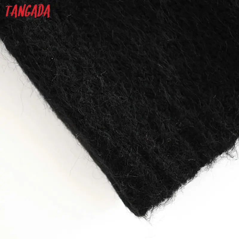 Tangada корейский шик с пышными рукавами жемчуг водолазка свитер для женщин Дамы Винтаж черный вязаный джемпер Топы JN318