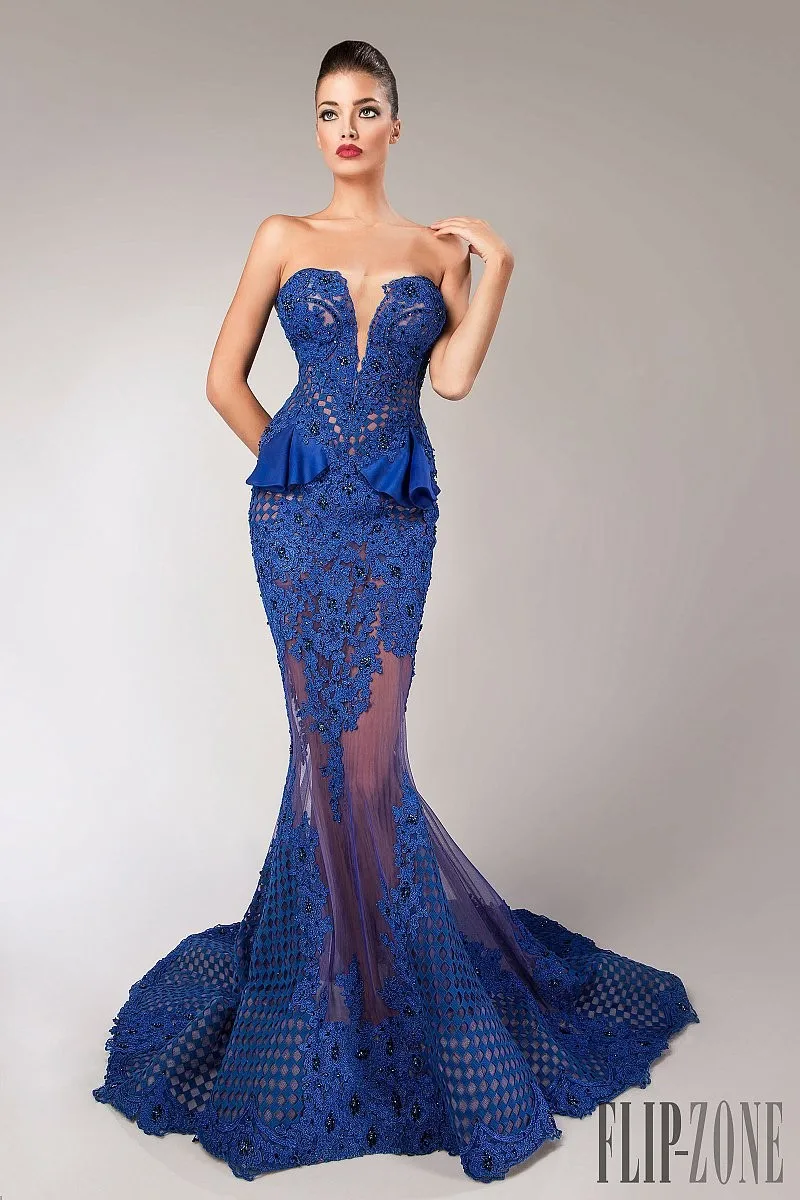 Free Shipping Zuhair Murad Evening Dresses 2019 Long Mermaid Sweetheart Chapel Train See Through Lace Formal Gown With Appliques