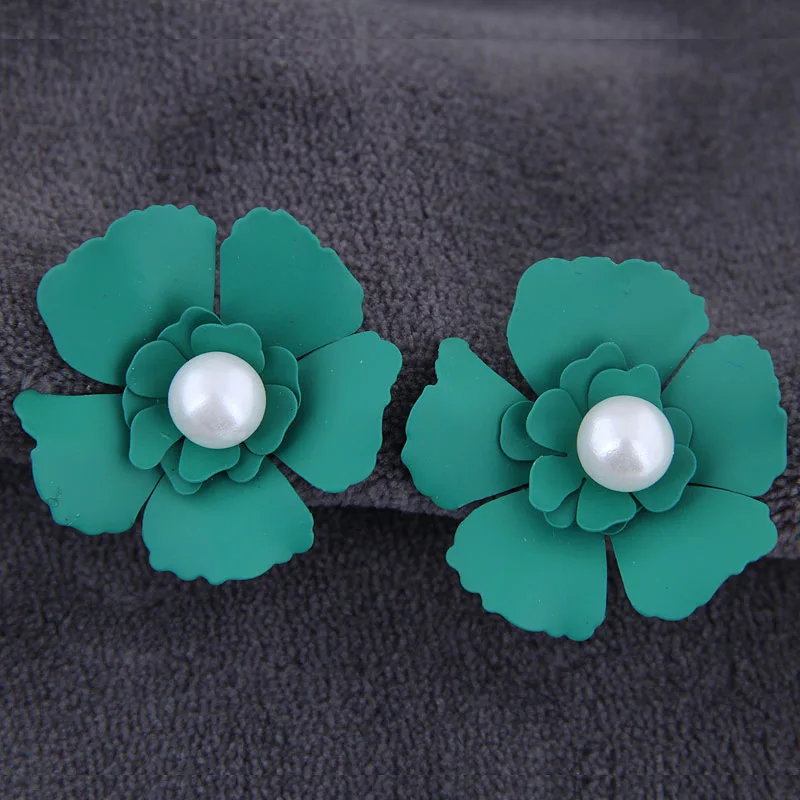 Женские серьги-гвоздики PZMYCS в Корейском стиле с большим цветком серьги зеленого