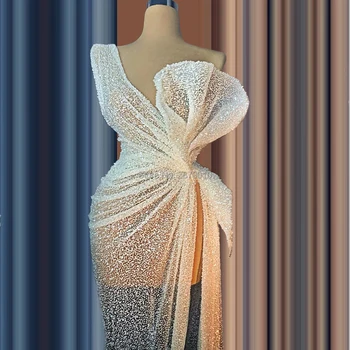 

2020 One Shoulder Elegant Evening Dress Sheath Floor-Length Ivory Sequins Robe De Soiree Aibye Prom Dress Middle East Dubai
