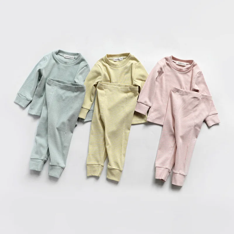 

Infants Men And Women Baby Cotton Striped Thread Spring Autumn Winter Three Season Long Sleeve Crawling Clothes Underwear Knicke
