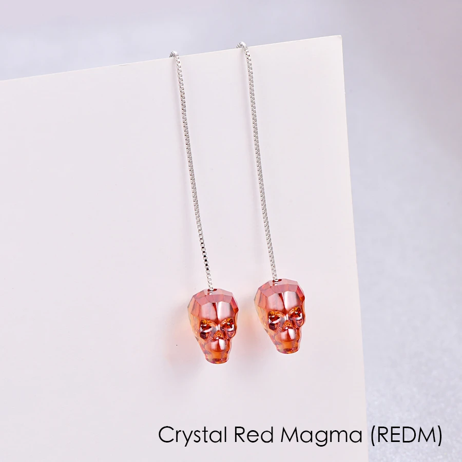 Кристаллы от Swarovski череп висящие серьги с подвесками для женщин Мода дикая Серебряная цепочка украшения для пирсинга серьги вечерние ювелирные изделия подарок - Окраска металла: Crystal REDM