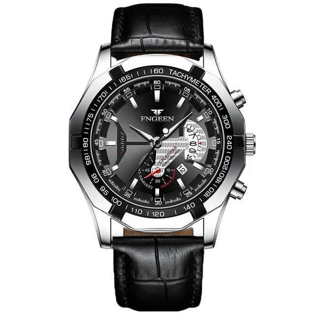 FNGEEN Luxury Men's Watches Stainless Steel Band Fashion Waterproof Quartz Watch For Man Calendar Male Clock Reloj Hombre S001 s001-9