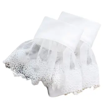 

Women Girls Sheer Mesh Hollow Out Floral Lace Flared Cuffs Scalloped Edge Pleated Sweater Decorative Fake Sleeve LX9E