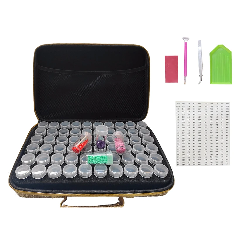 

Diamond Painting Storage Box Makeup Organizer Golden Accessories Tools Carry Case Container Bag