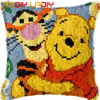 

Latch Hook Kit Make Your Own Cushion Winnie Tigger Acrylic Yarn Crochet Pillow Case Set Printed Canvas Latch Hook Cushion Cover