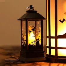 Светодиодный фонарь на Хэллоуин, винтажный светильник в виде тыквы, летучей мыши, ведьмы, черепа, замка, подвесные украшения для вечеринки вечерние принадлежности