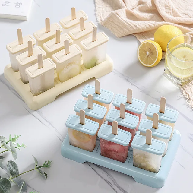 9 Cells Ice Cream Mold Reusable Ice Mould Chocolate Tray Ice Cream DIY Mold Dessert Ice Cream Molds With Popsicle Stick 2