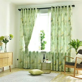 

Green leaves Tropical plants tulle curtain for Kitchen living room bedroom Nordic style curtain Window Screen Bedroom Curtain