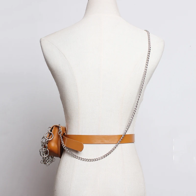 [EAM] мини-сумка из искусственной кожи Camel на цепочке, с разрезом, длинный широкий пояс, индивидуальная женская новая модная универсальная Весенняя коллекция, 1M836