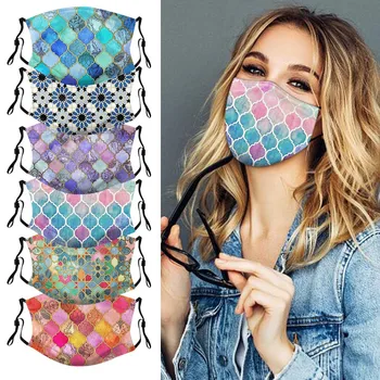 

6pc Reusable Mask Cotton Mouth Cover Adjustable Plaid Sequins Face Masks Quick-drying Mouth Cover Masks Mascarillwith12pc Filter