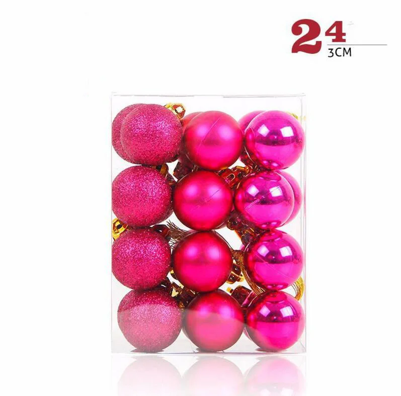 Rose red 24 шт./компл. 30 мм Рождественская елка шар-безделушка висит украшение для домашней вечеринки декор Лидер продаж Рождественская елка шар поставки - Цвет: Rose red