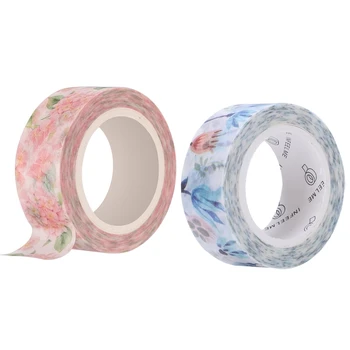 

2 Pcs 1.5cm Wide Luxuriant Flowers Washi Tape Adhesive Tape DIY Sticker Label Masking Tape, Flowers & Cyanotic Blue