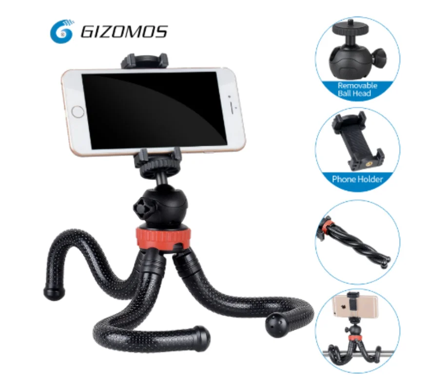 

GIZOMOS GP-03ST Octopus Tripod Portable Mini Phone Stand Desktop Tripod for Smartphone SLR Camera with Ball Head/Phone Hold
