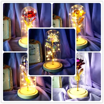 

Beauty Rose Artificial Decoration Rose LED Lamp Light In Glass Dome Flask Bottle Magical Gift Valentine's Gifts