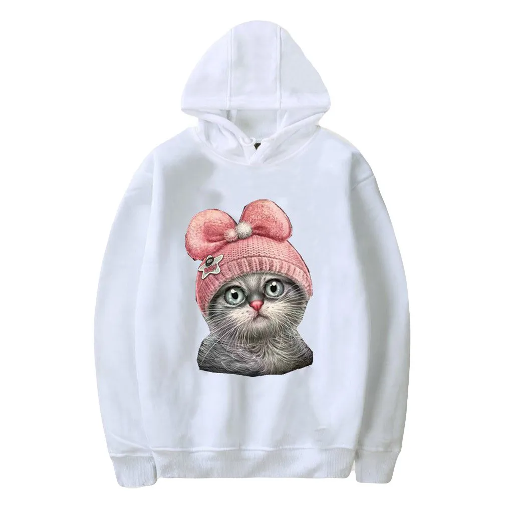 Hoody Ladies Warm Hoodies Cartoon Cat Print Hot Sale Sweatshirt Women Fashion Pullovers High Quality Women Tops Outwear