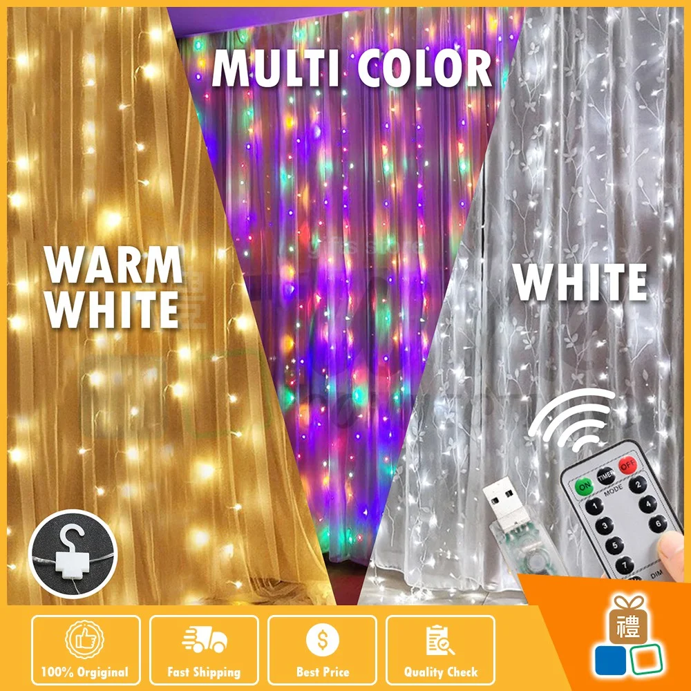 

Twinkle Star 8 Modes Remote Control Usb Wall Window Curtain Led Fairy String Light Lamp with Hook for Christmas Bedroom Decor