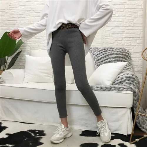 Deep gray no velvet Толстые бархатные леггинсы для женщин, новые осенние зимние леопардовые Универсальные женские обтягивающие штаны с высокой талией - Цвет: Deep gray no velvet