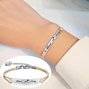 

Engraved Name Bracelet PersonalizedCustom Stainless Steel ID Chain Bracelets With Heart Tags Adjustable Men Women Jewelry