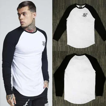 

High quality cotton men's brand Sik Silk embroidered T-shirt stitching long-sleeved T-shirt top men's hip-hop long T-shirt