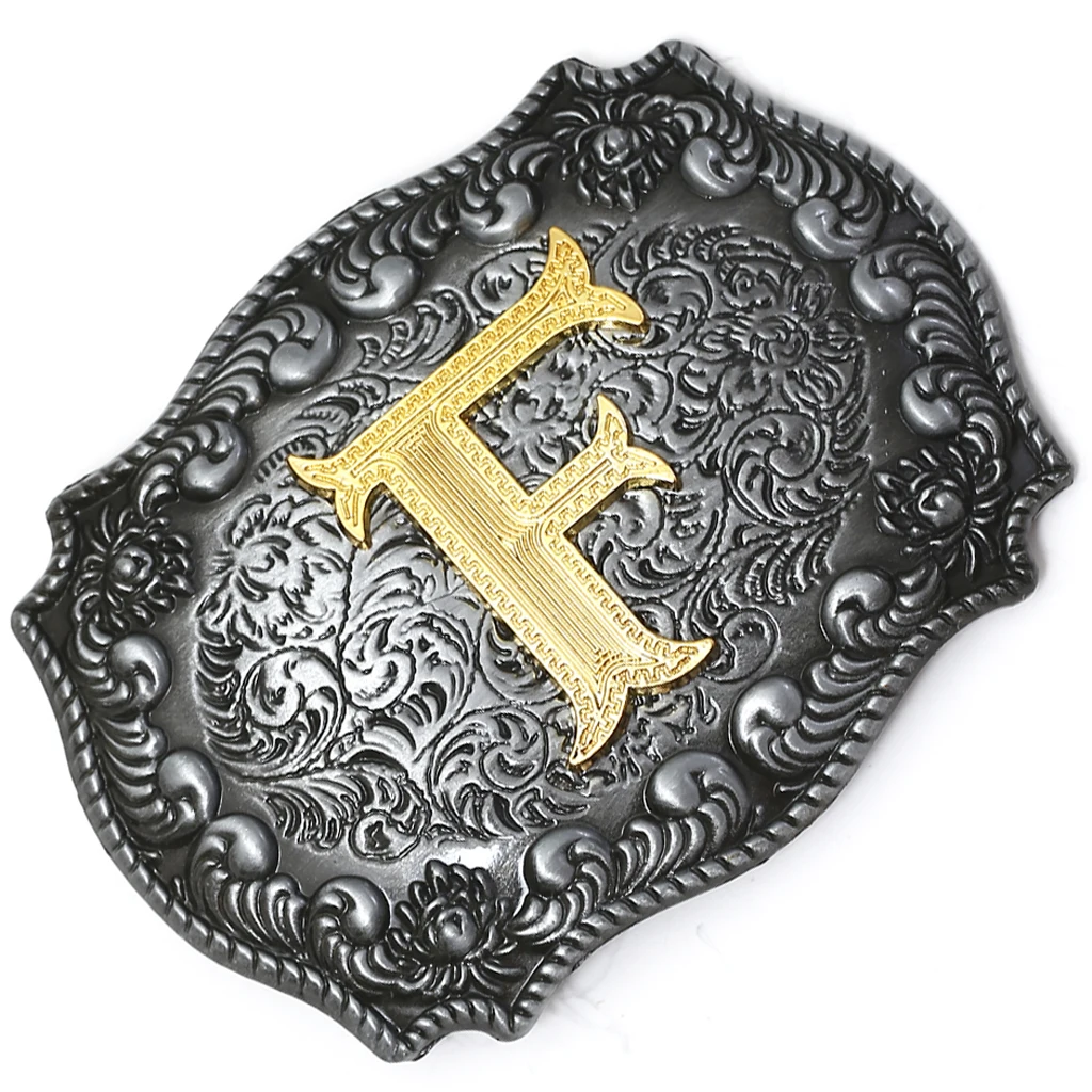 Fashion Vintage Golden Letter & Floral Initial Letters A-Z Mens Hip Hop Cowboy Waist Belt Buckle Indian Metal Customized Buckle