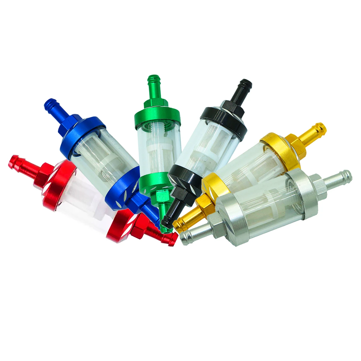 

8mm 5/16'' Universal Motorcycle Fuel Filter CNC Aluminum Alloy Glass Gas Fuel Gasoline Oil Filter for ATV Dirt Pit Bike Off-Road