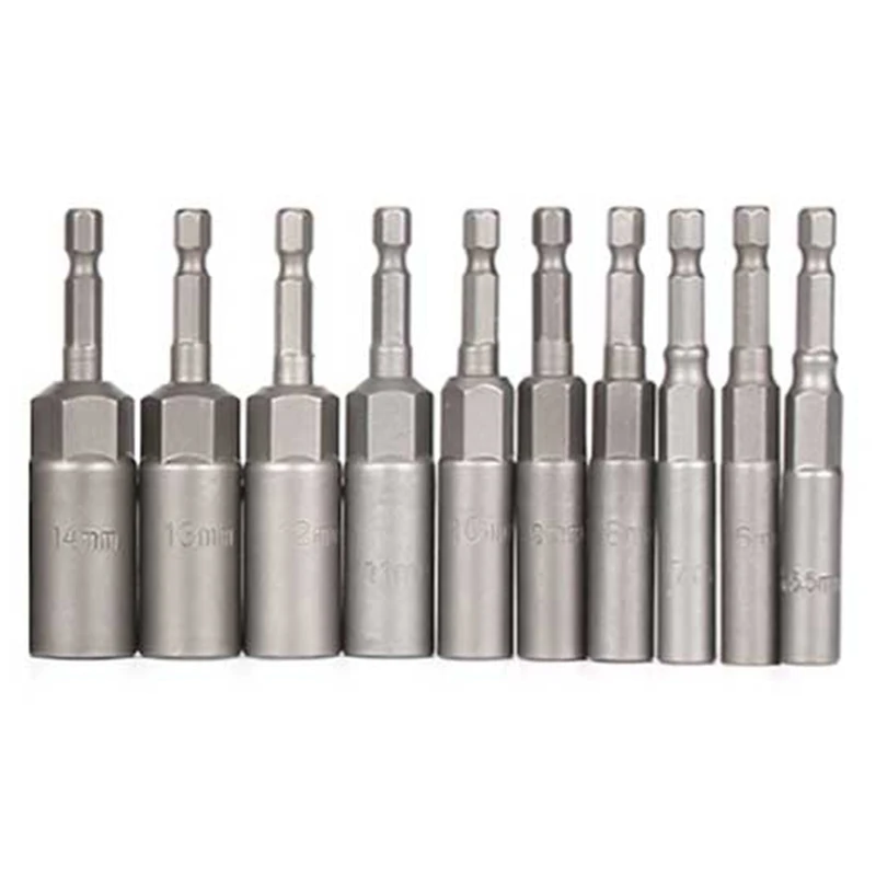 

10Pc 1/4 Inch Wrench Hex Bit Socket Set Deep Long 1/2 Inch Impact Drill Socket Adapter Drill Bits