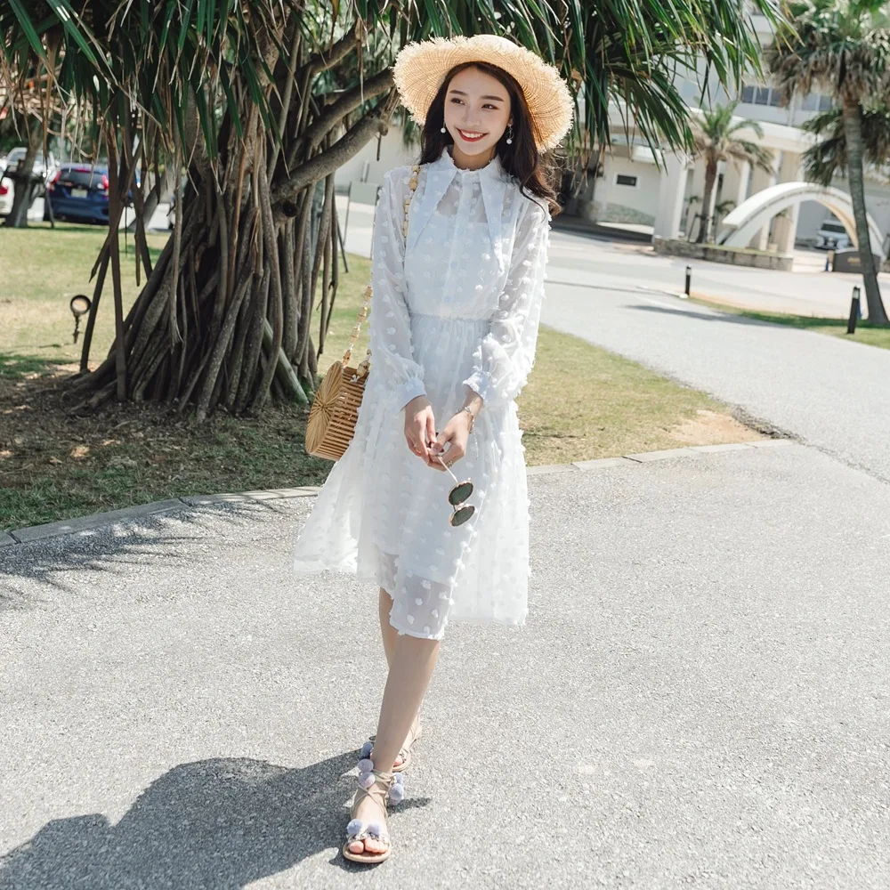 

Photo Shoot 2019 Spring New Style Korean-style WOMEN'S Wear Retro French Romantic Style Mid-length Waist Hugging Lace Dress