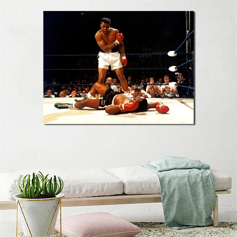 С боксером Мохаммедом Али Бодибилдинг обои Искусство Холст Плакат Картина настенное изображение, принт тренажерный зал дома спальня