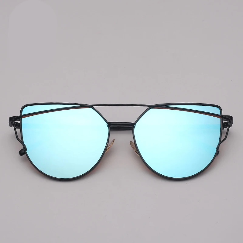 RBRARE Классические роскошные солнцезащитные очки для женщин Cateye винтажные металлические очки для женщин зеркальные Ретро Lunette De Soleil Femme UV400 - Цвет линз: black blue