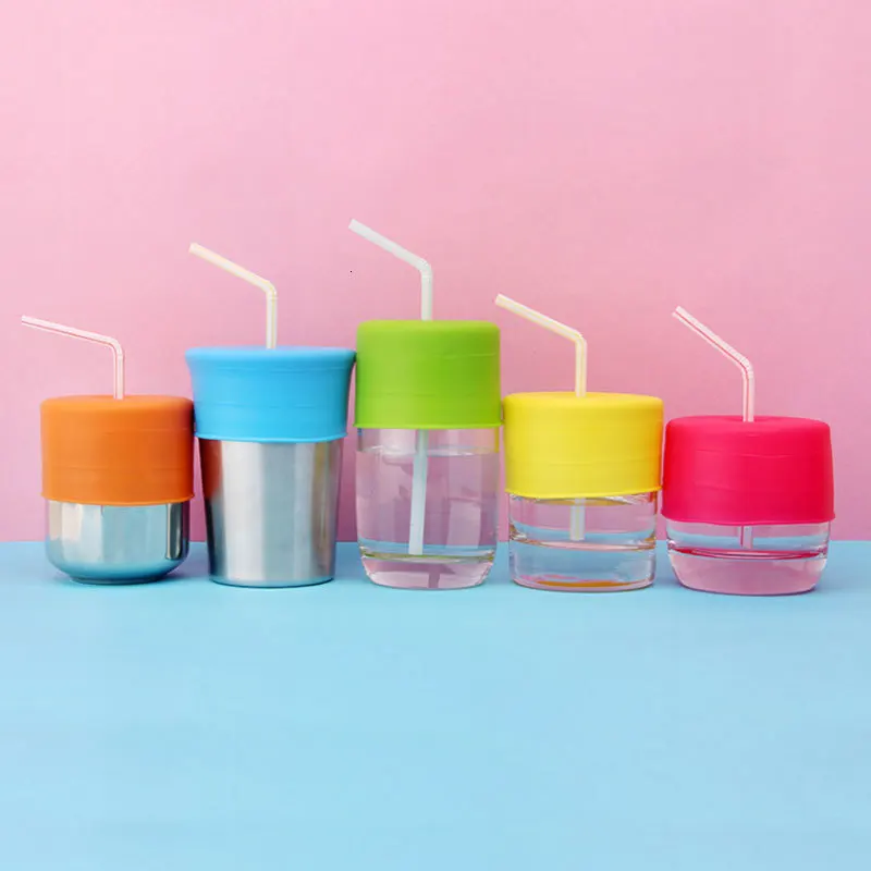 Universal Silicone Spill-Proof Sippy Cup Straw Lids Glassware Lid Silicone Cup Multicolor Cover Kitchen Drink Splash Tools